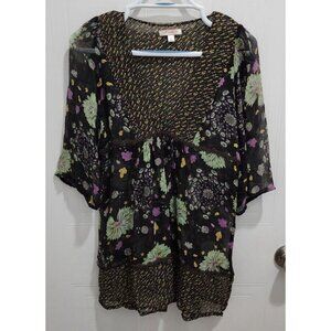LUX Women's 3/4 Sleeve V Neck Sheer Empire Waist Babydoll Blouse Top 100% Silk S
